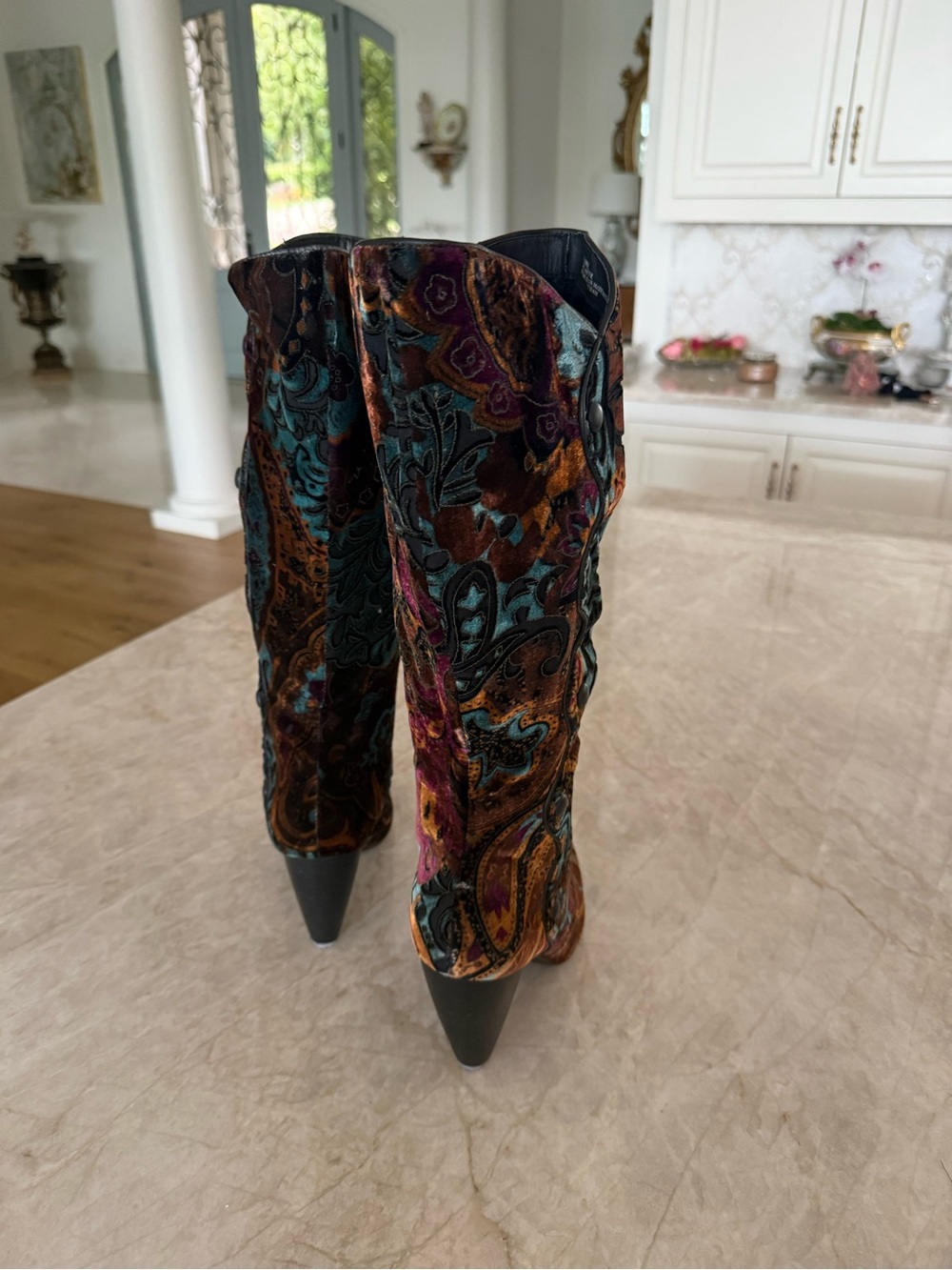 Born Multicolor Velvet Tall Paisley Boot with Stacked Leather Heel - Picture 4 of 14